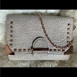 Linea pelle clutch handbag rose gold color chain strap new w tags Leather